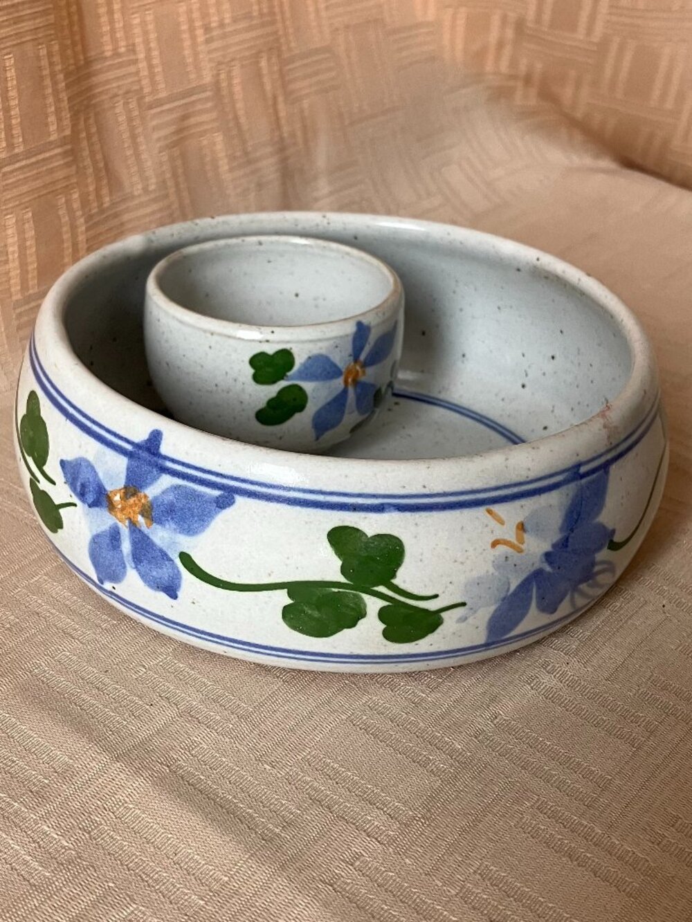 Vintage Studio Pottery Ceramic Chip and Dip One Piece Bowl Speckled Stoneware